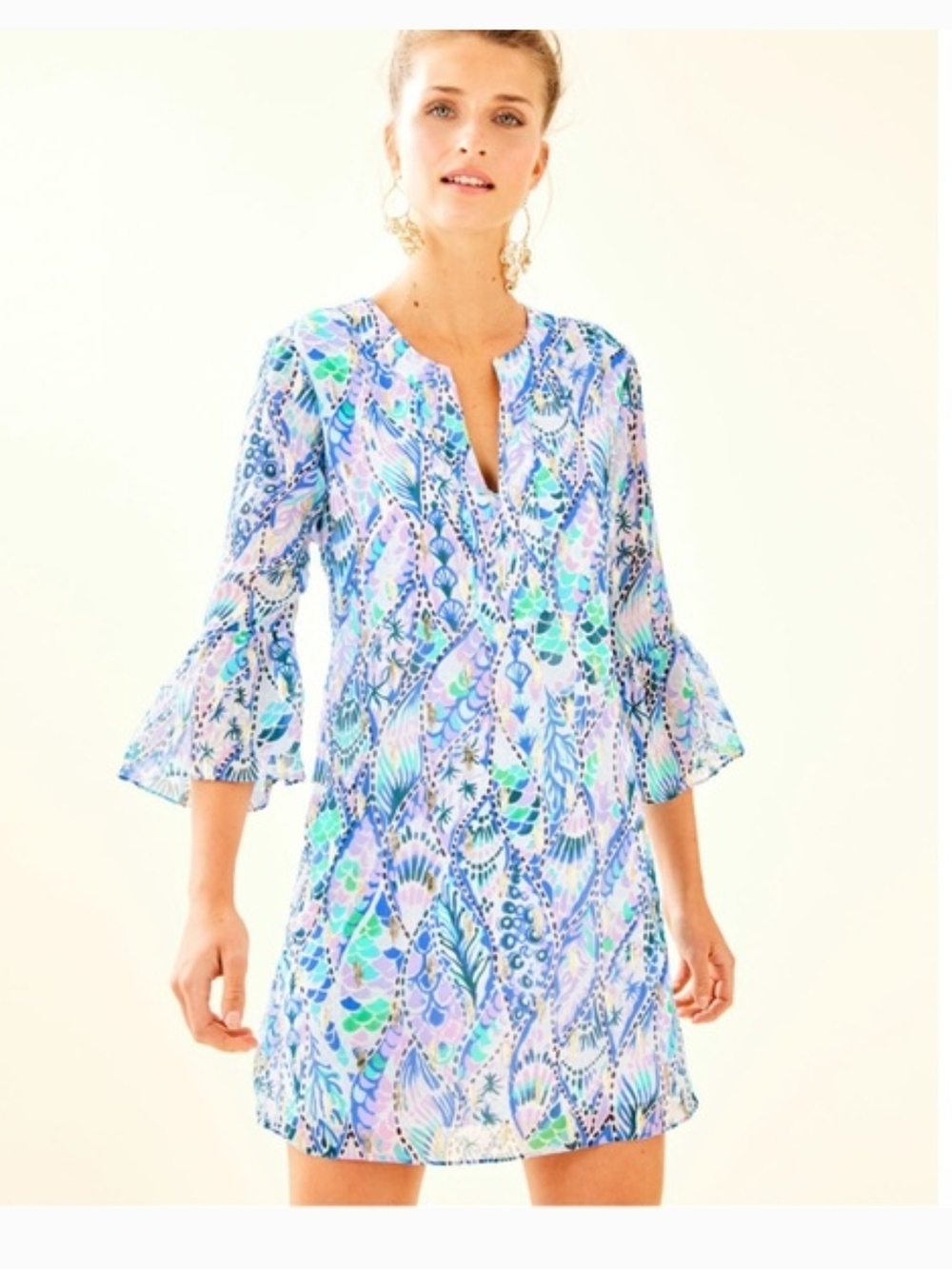 Lilly Pulitzer Elenora Silk in Coastal Blue Tails of the Sea Lined Dress